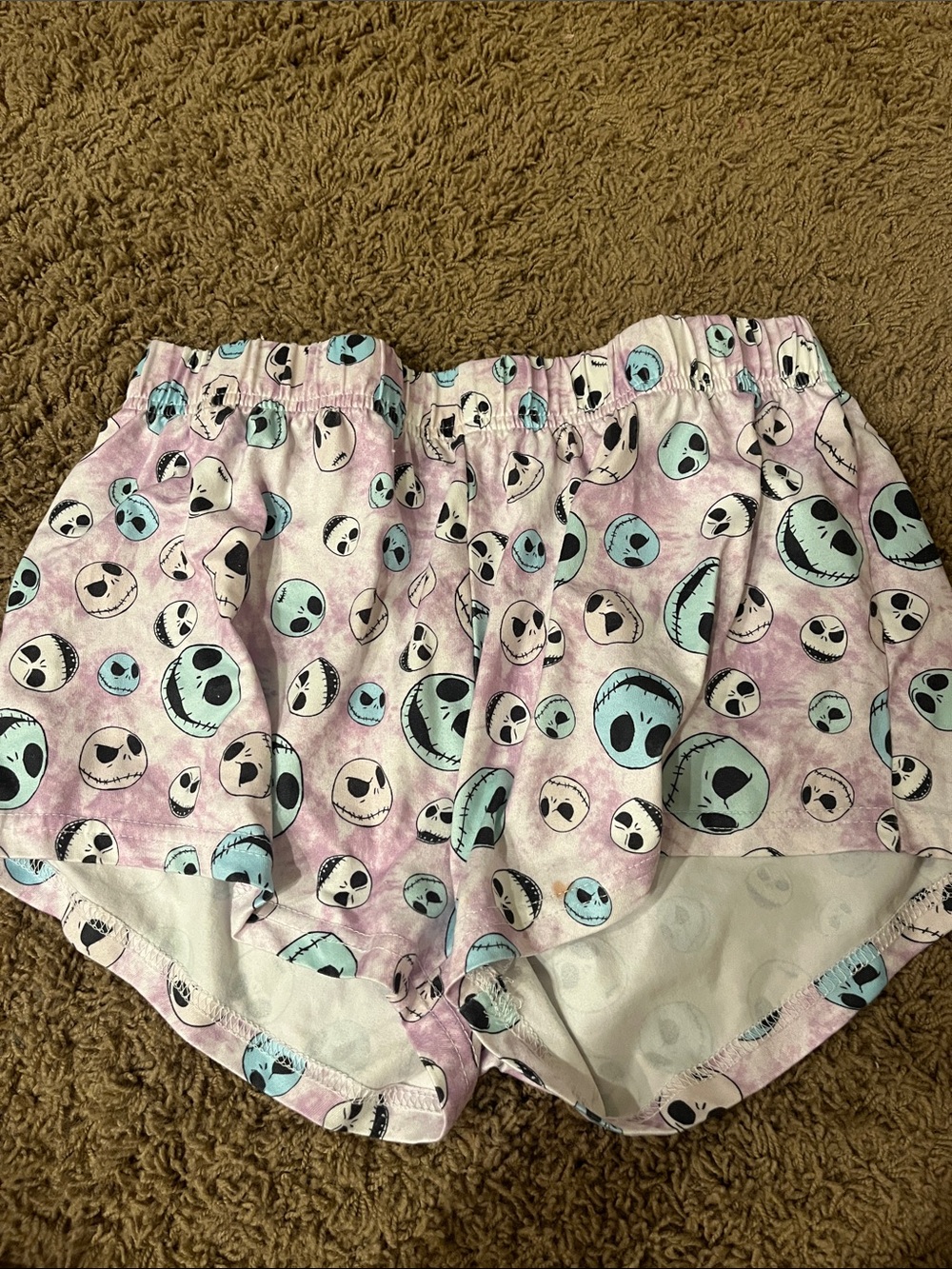 Disney Lavender Shorts with Mint and Black Skull Faces